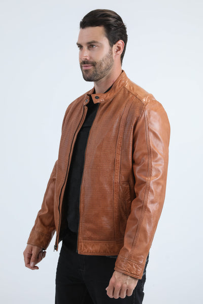 Mens Platini Western Leather Jacket - Vintage Cowboy Style in Color Degas