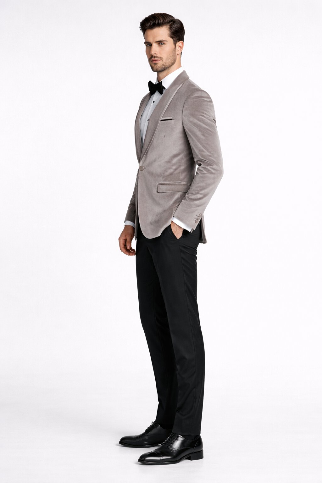 Men's Platinum Velvet Dinner Jacket with Satin Shawl Lapel | Formal Wedding Prom Blazer - 36 Short