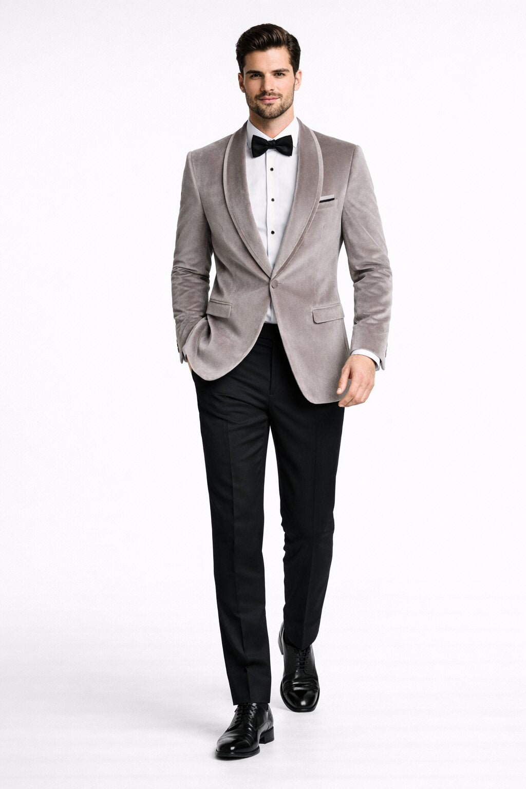 Men's Platinum Velvet Dinner Jacket with Satin Shawl Lapel | Formal Wedding Prom Blazer - 36 Short