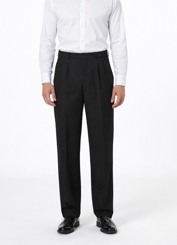 Mens Pleated Dress Pants Solid Black Wide Leg Slacks Pleated baggy dress trousers unhemmed unfinished bottom-New Designer Collection