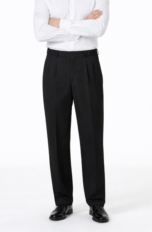 Mens Pleated Dress Pants Solid Black Wide Leg Slacks Pleated baggy dress trousers unhemmed unfinished bottom-New Designer Collection