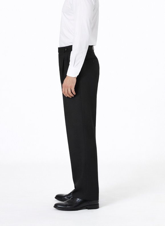 Mens Pleated Dress Pants Solid Black Wide Leg Slacks Pleated baggy dress trousers unhemmed unfinished bottom-New Designer Collection