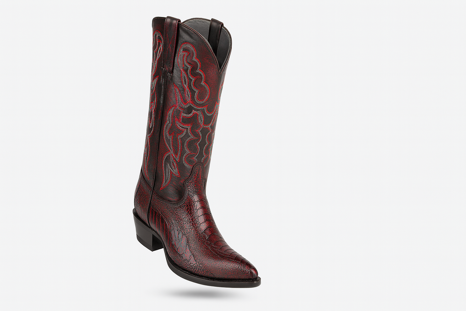 Mens King Exotic Ostrich Leg Boots Black Cherry (4980518) - 6 E