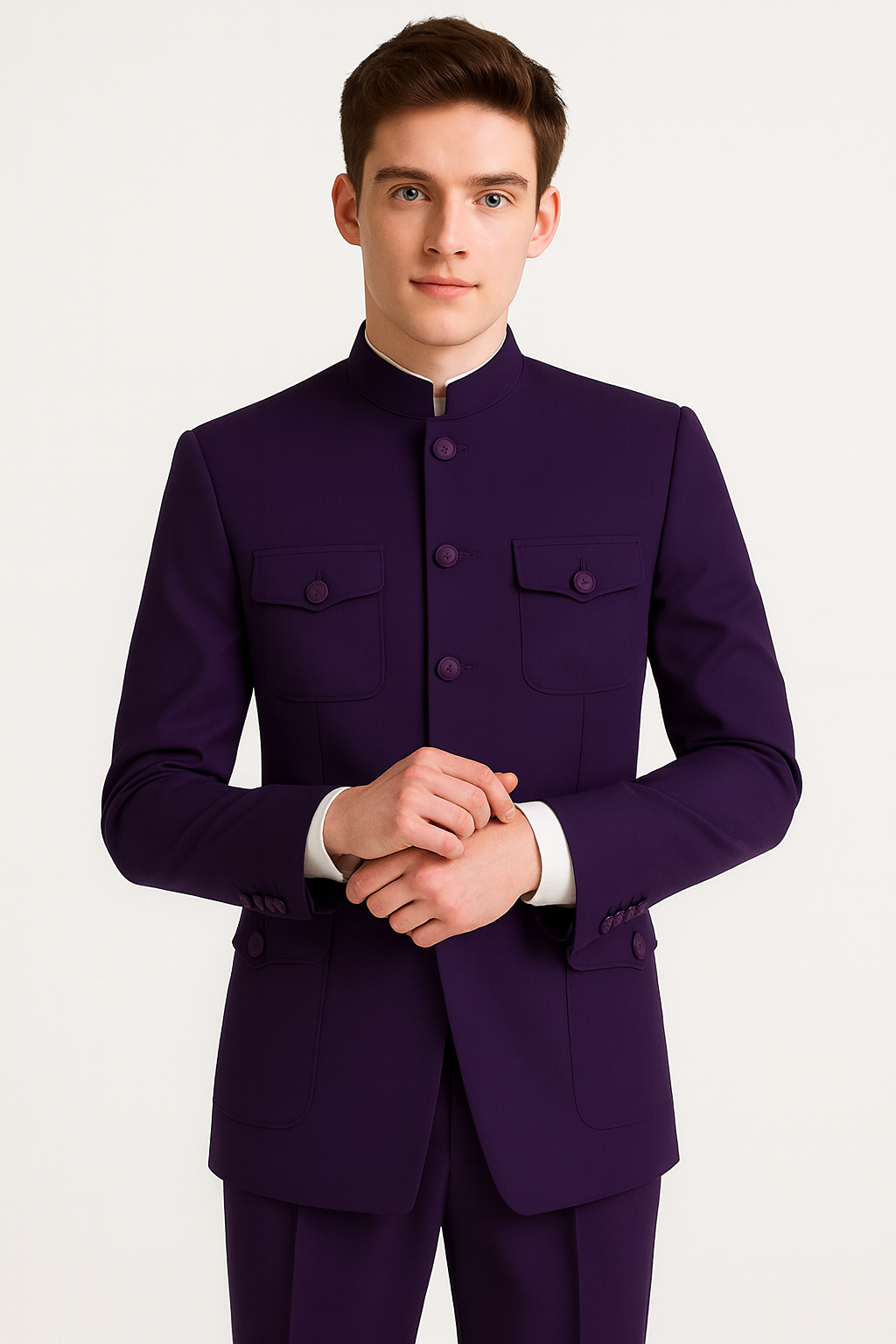 Apollo King Men's 2 Piece Nehru Style Suit Fashion Pockets-New Designer Collection - 40R