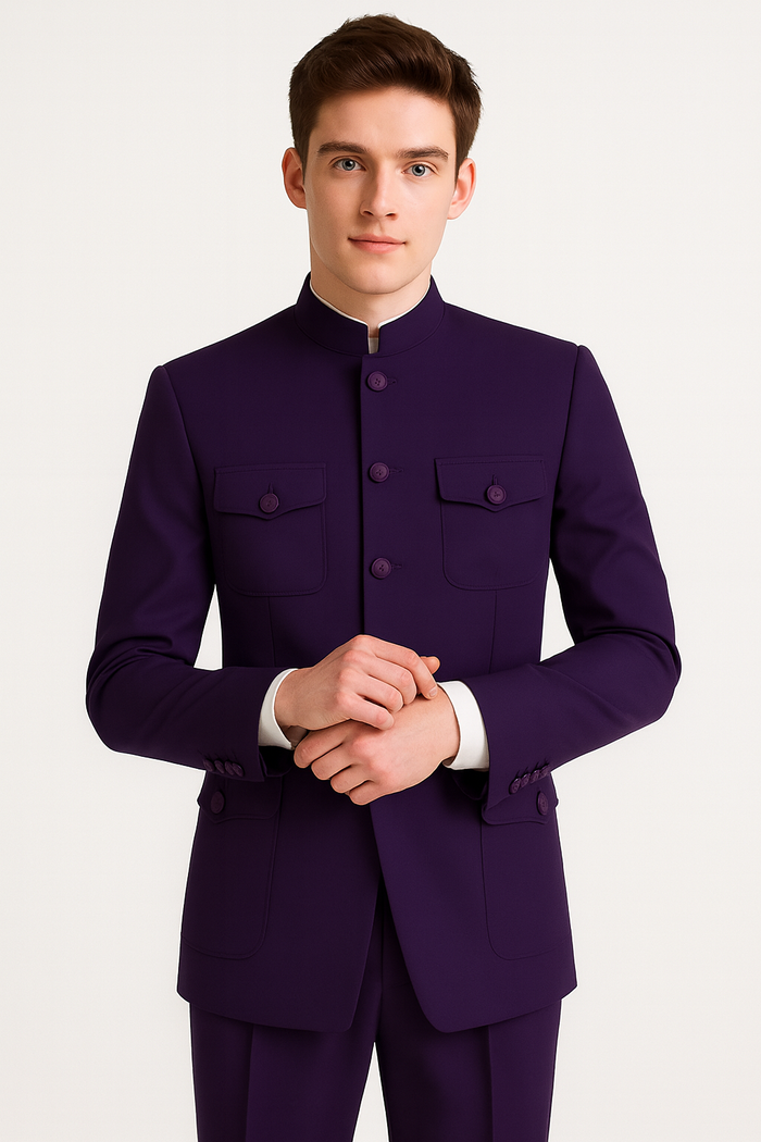 Apollo King Men's 2 Piece Nehru Style Suit Fashion Pockets-New Designer Collection