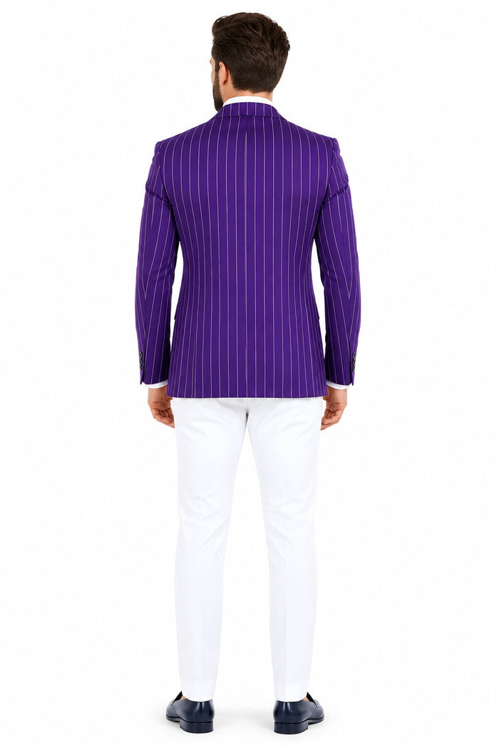 Purple Pinstripe Blazer With White Pants - Suit - Party Blazer - New Arrival