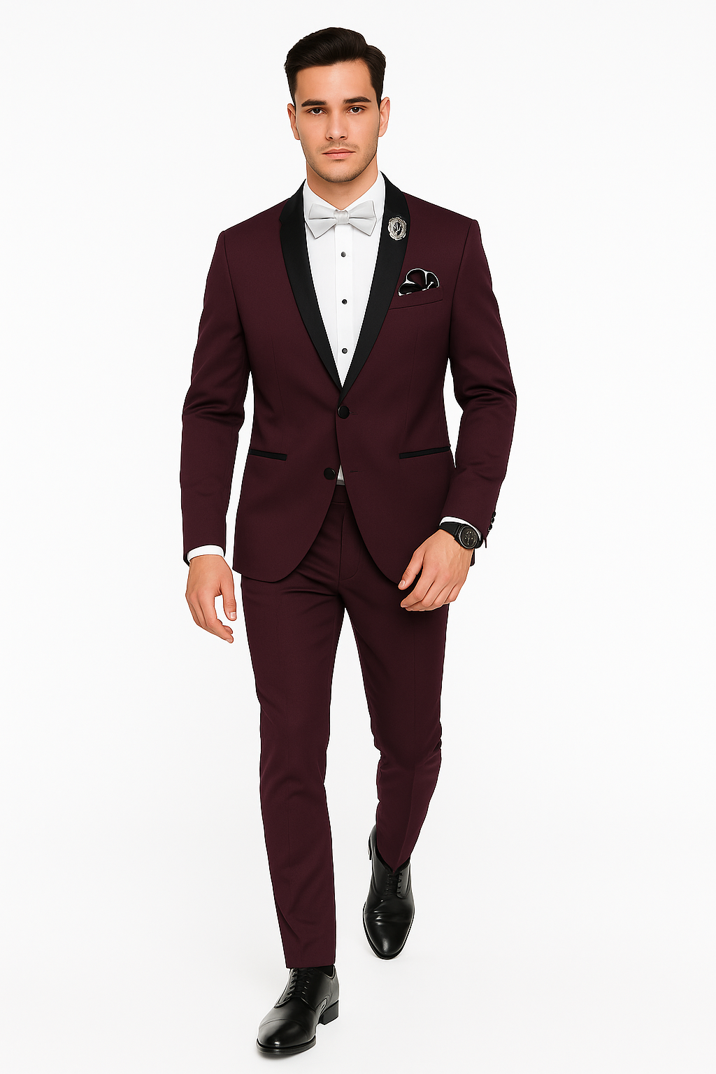 Men's Purple - Plum - Eggplant Jacket and Pants Two Button Shawl Lapel Tuxedo - 38 Short Jacket+32 Waist Adjustable 28to34)(Height: 5’4”to5’7”)(Neck 15-16.5)S-M)