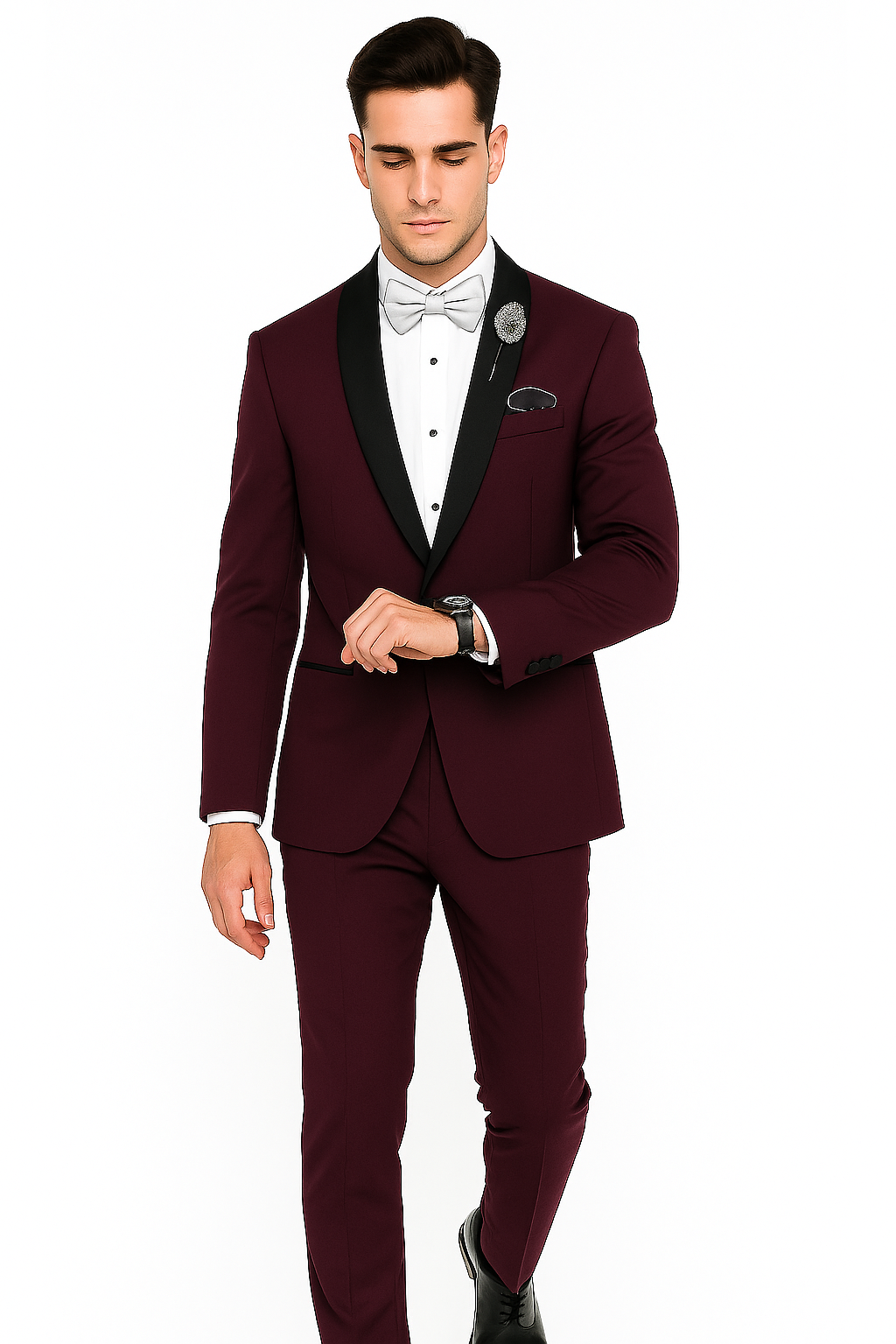 Men's Purple - Plum - Eggplant Jacket and Pants Two Button Shawl Lapel Tuxedo - 38 Short Jacket+32 Waist Adjustable 28to34)(Height: 5’4”to5’7”)(Neck 15-16.5)S-M)