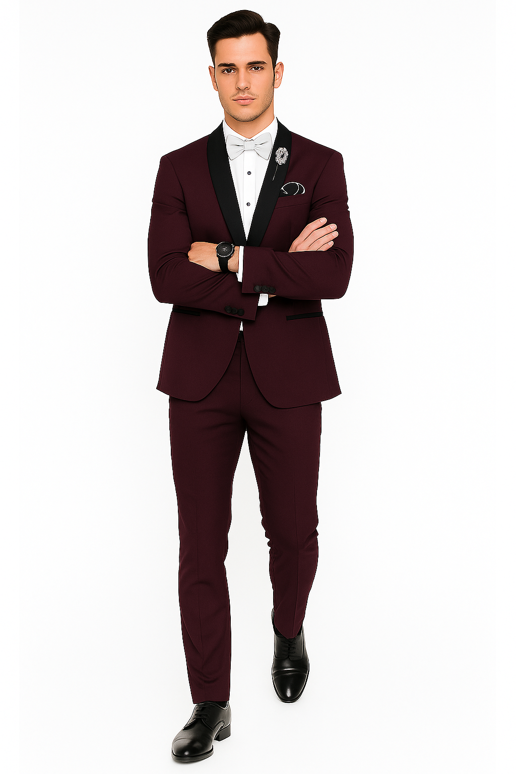 Men's Purple - Plum - Eggplant Jacket and Pants Two Button Shawl Lapel Tuxedo - 38 Short Jacket+32 Waist Adjustable 28to34)(Height: 5’4”to5’7”)(Neck 15-16.5)S-M)