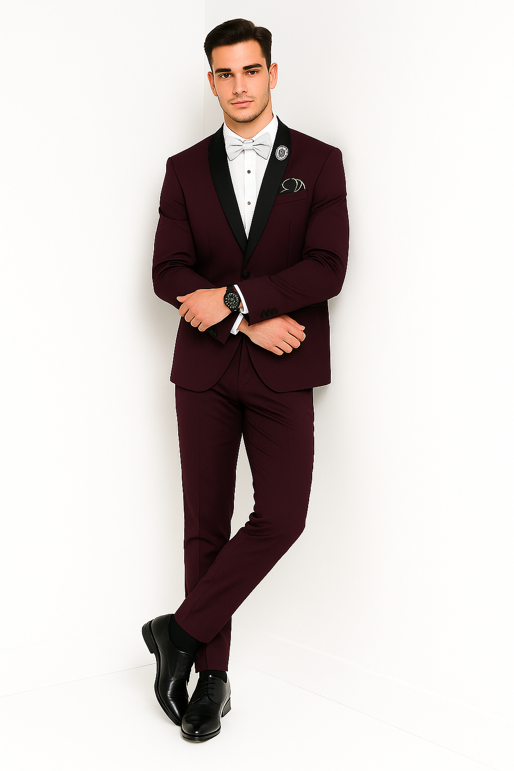 Men's Purple - Plum - Eggplant Jacket and Pants Two Button Shawl Lapel Tuxedo - 38 Short Jacket+32 Waist Adjustable 28to34)(Height: 5’4”to5’7”)(Neck 15-16.5)S-M)
