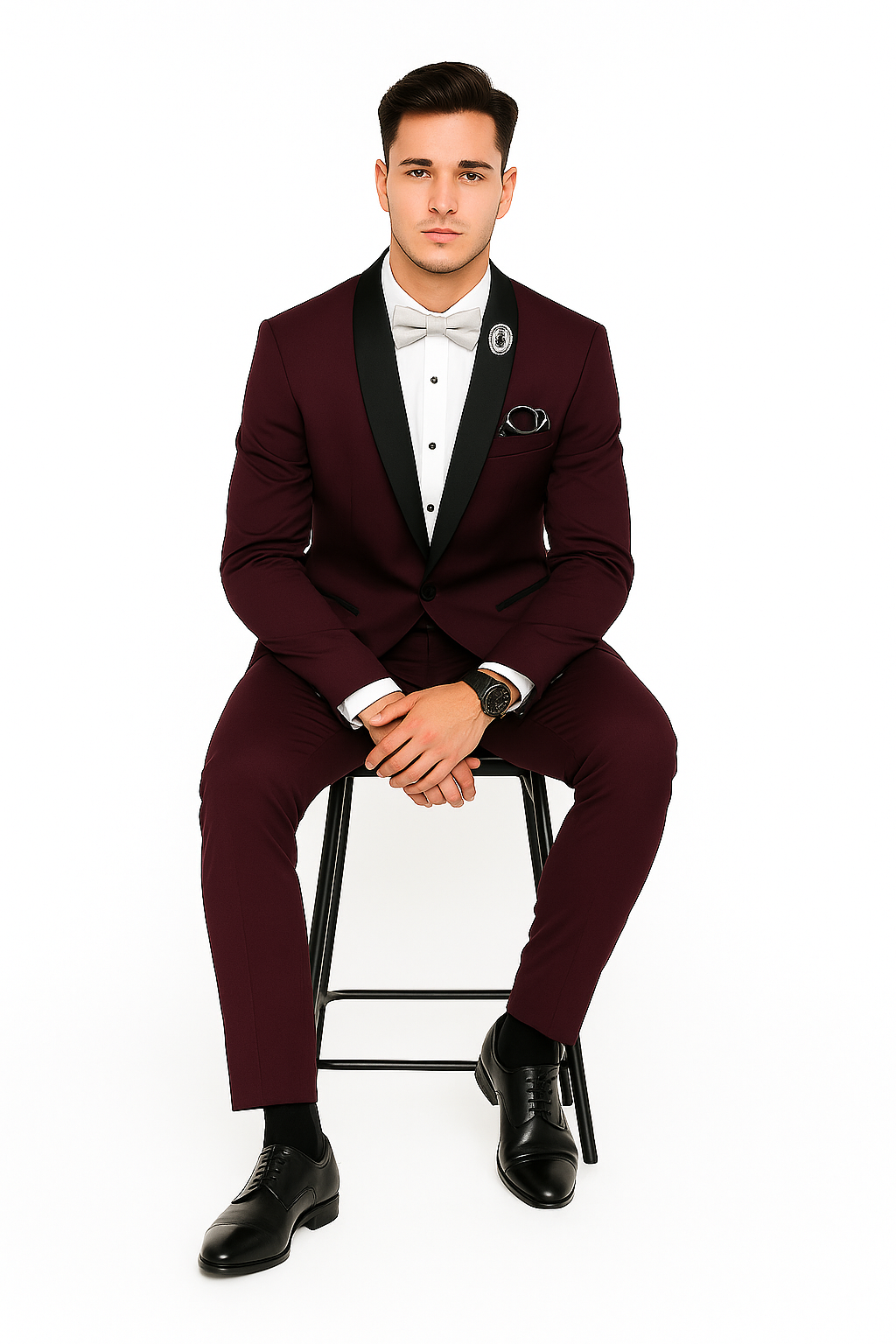 Men's Purple - Plum - Eggplant Jacket and Pants Two Button Shawl Lapel Tuxedo - 38 Short Jacket+32 Waist Adjustable 28to34)(Height: 5’4”to5’7”)(Neck 15-16.5)S-M)