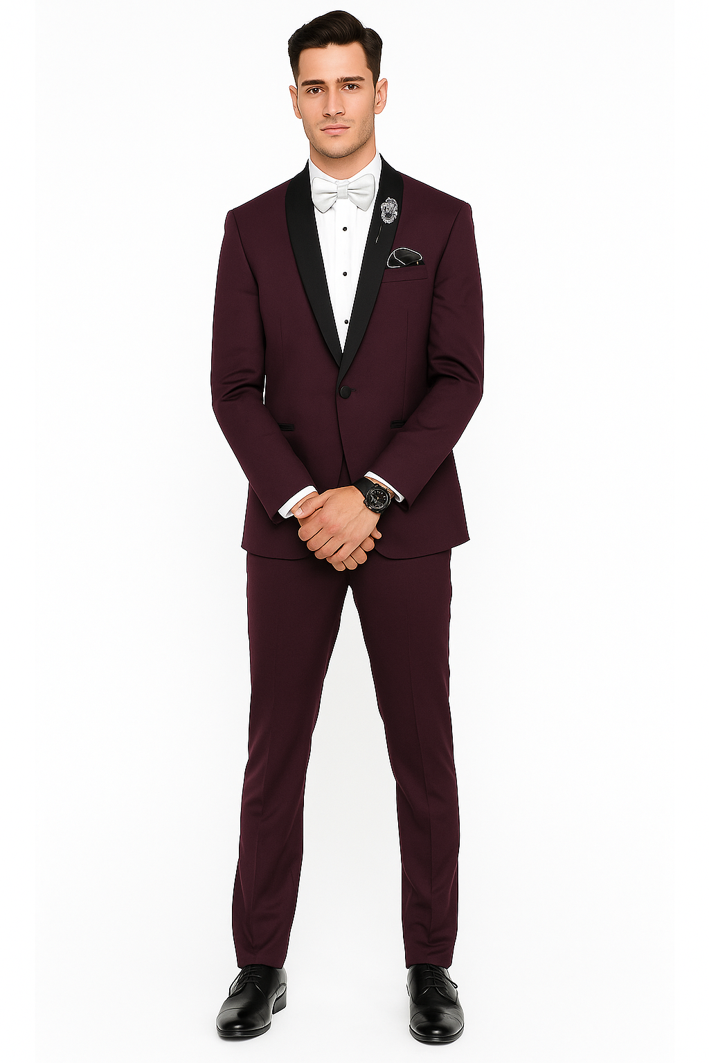 Men's Purple - Plum - Eggplant Jacket and Pants Two Button Shawl Lapel Tuxedo - 38 Short Jacket+32 Waist Adjustable 28to34)(Height: 5’4”to5’7”)(Neck 15-16.5)S-M)