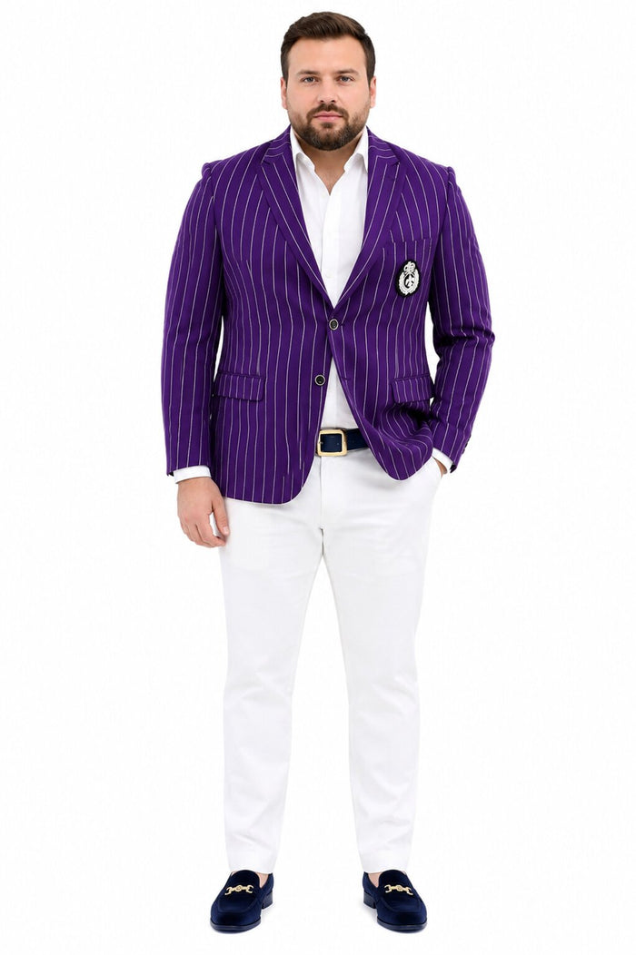 Purple Pinstripe Blazer With White Pants - Suit - Party Blazer - New Arrival