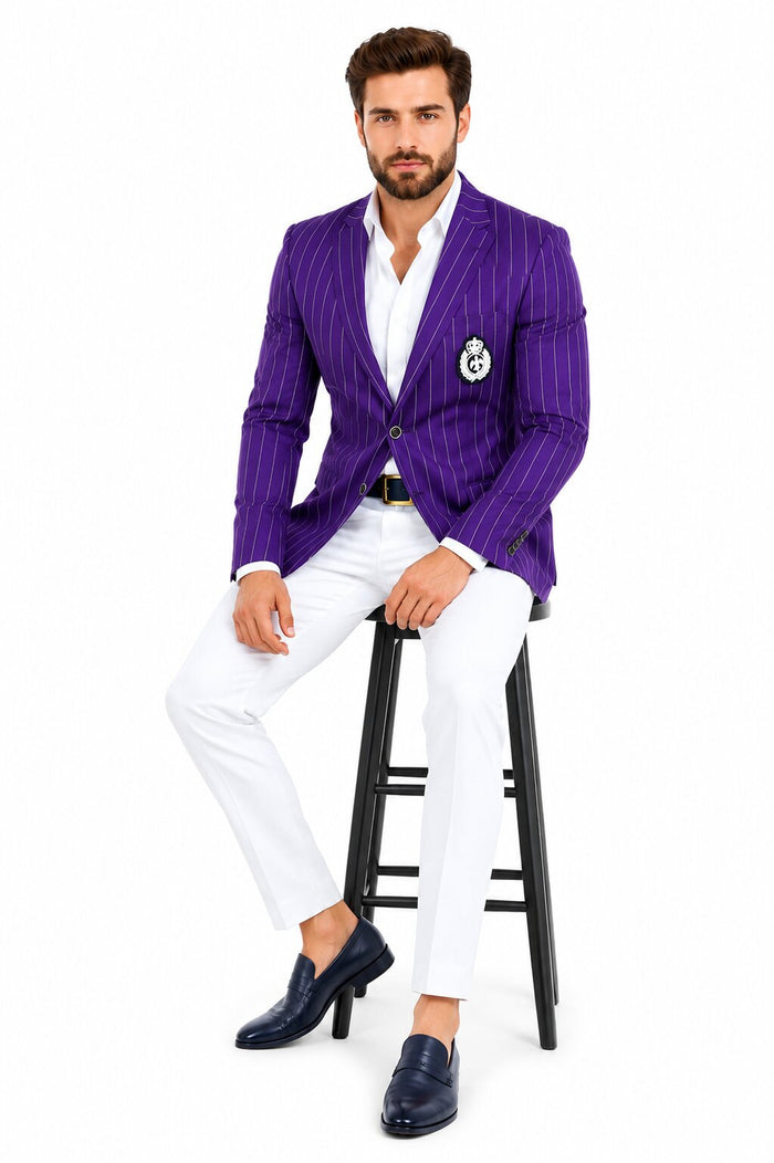 Purple Pinstripe Blazer With White Pants - Suit - Party Blazer - New Arrival