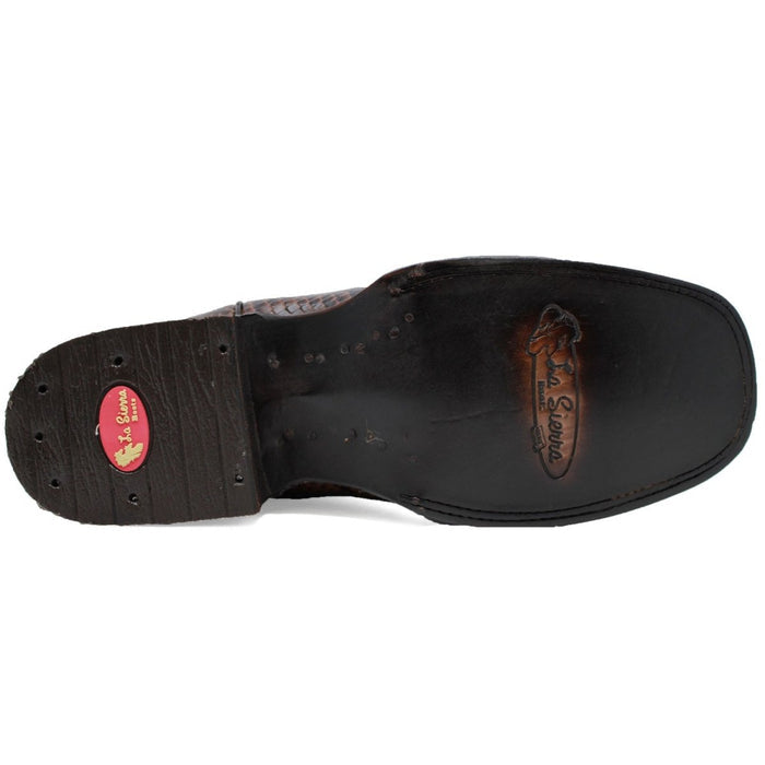 Men's Python Print Leather Square Toe Boots - Brown - 6