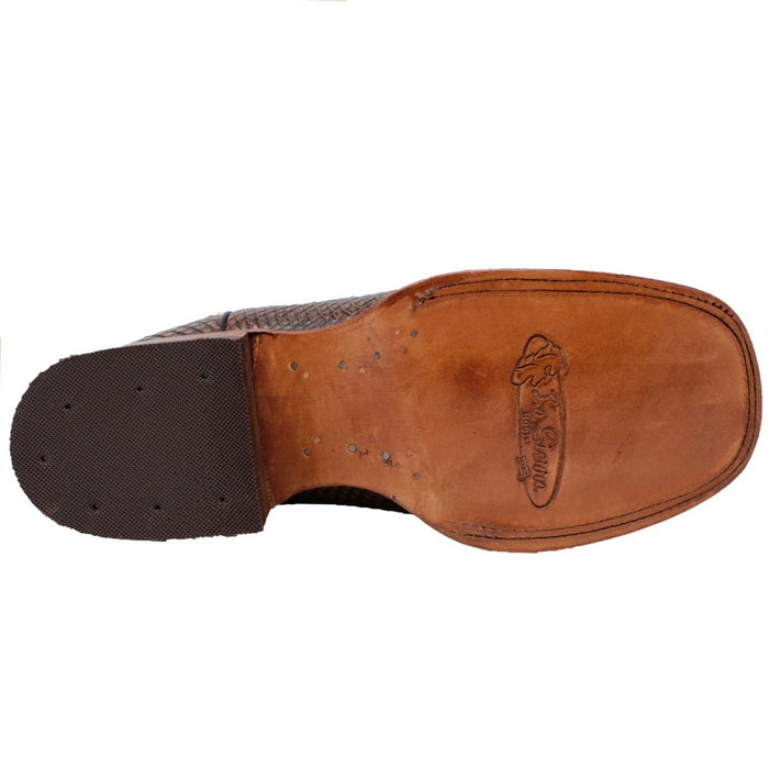 Men's Python Print Leather Square Toe Boots - Honey - 6