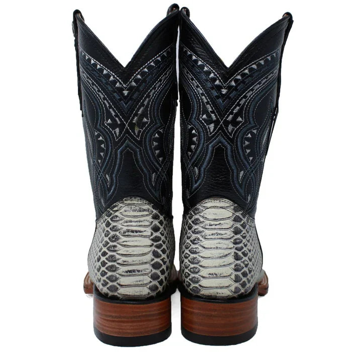 Men's Python Print Leather Square Toe Boots - Natural - 6