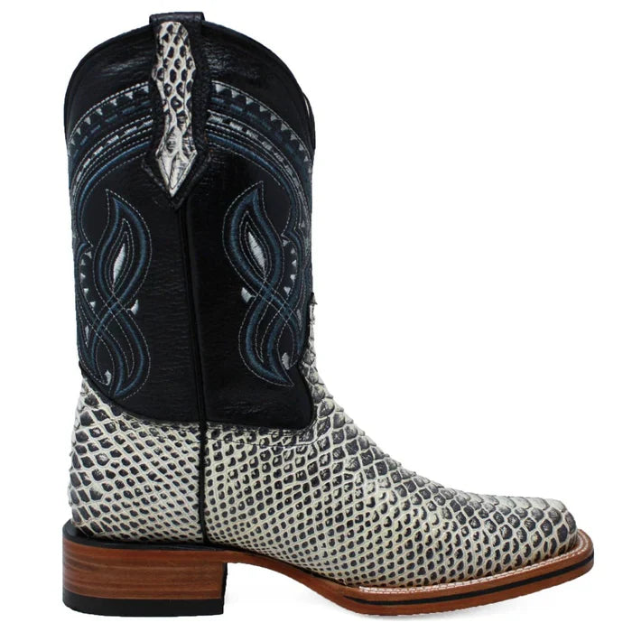 Men's Python Print Leather Square Toe Boots - Natural - 6