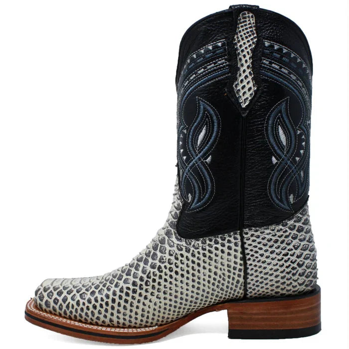 Men's Python Print Leather Square Toe Boots - Natural - 6