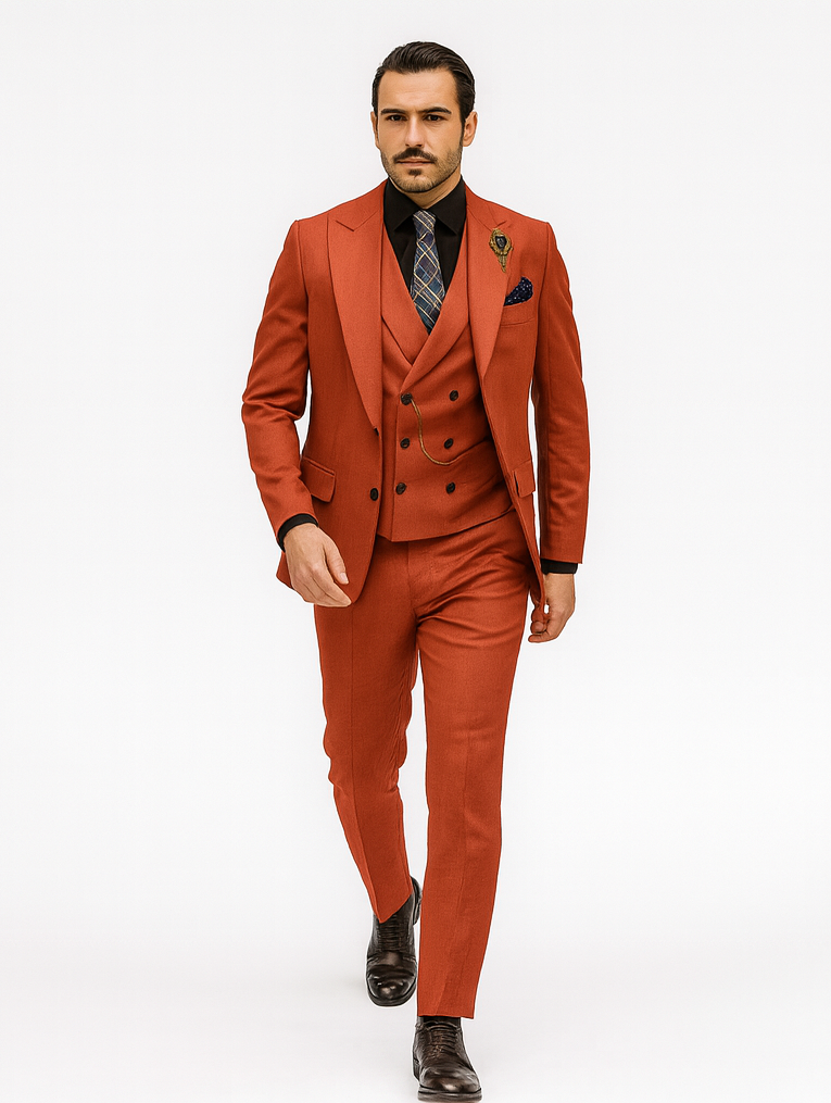 Bold Red Groom Suit for Men – Elegant Three-Piece Wedding Outfit - 58 Long or 58 Regular Jacket+52/54 Adjustable Pants (Fabric: poly/rayon blend)