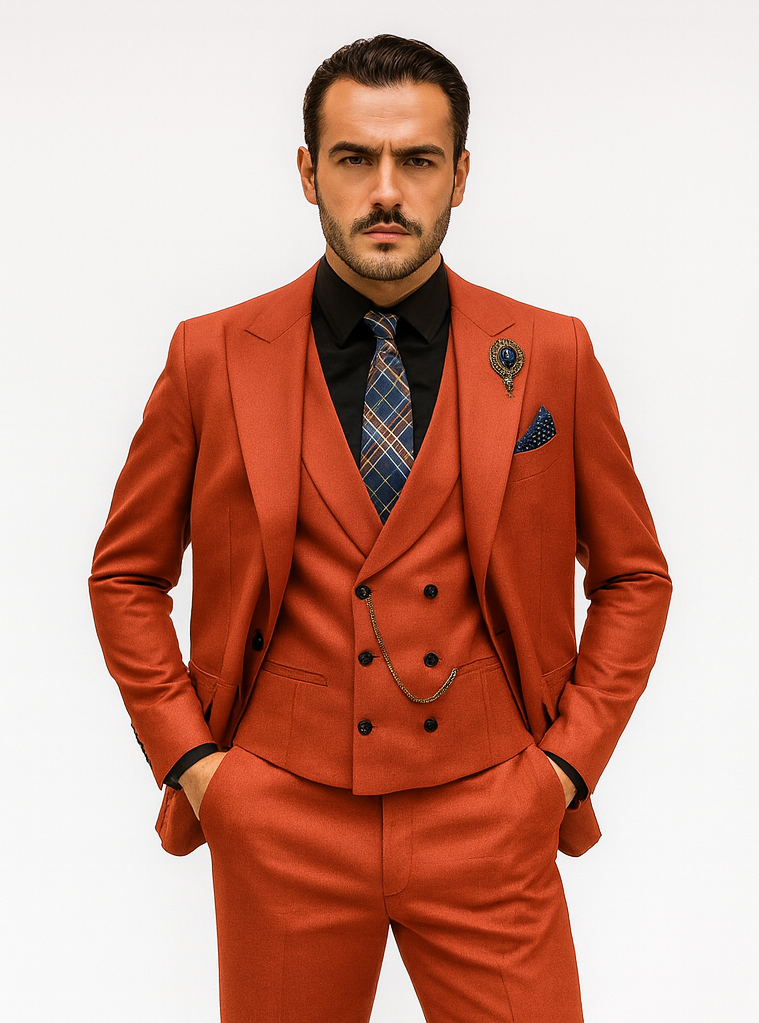 Bold Red Groom Suit for Men – Elegant Three-Piece Wedding Outfit - 58 Long or 58 Regular Jacket+52/54 Adjustable Pants (Fabric: poly/rayon blend)