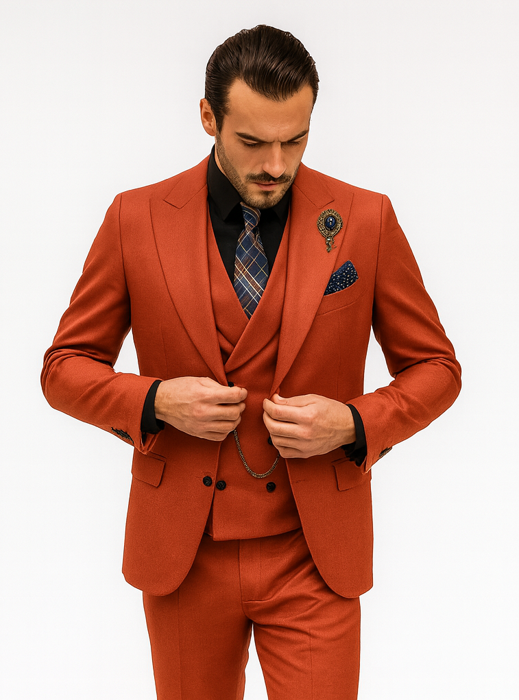 Bold Red Groom Suit for Men – Elegant Three-Piece Wedding Outfit - 58 Long or 58 Regular Jacket+52/54 Adjustable Pants (Fabric: poly/rayon blend)