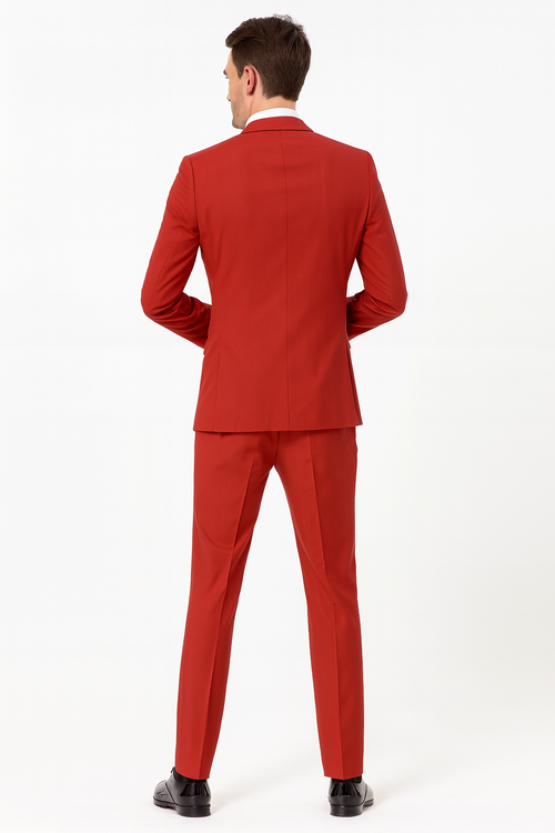 Mens Red And White Lapel Three-Piece Tuxedo with Sequin Lapel and Matching Bow Tie - Chirstmas Suit