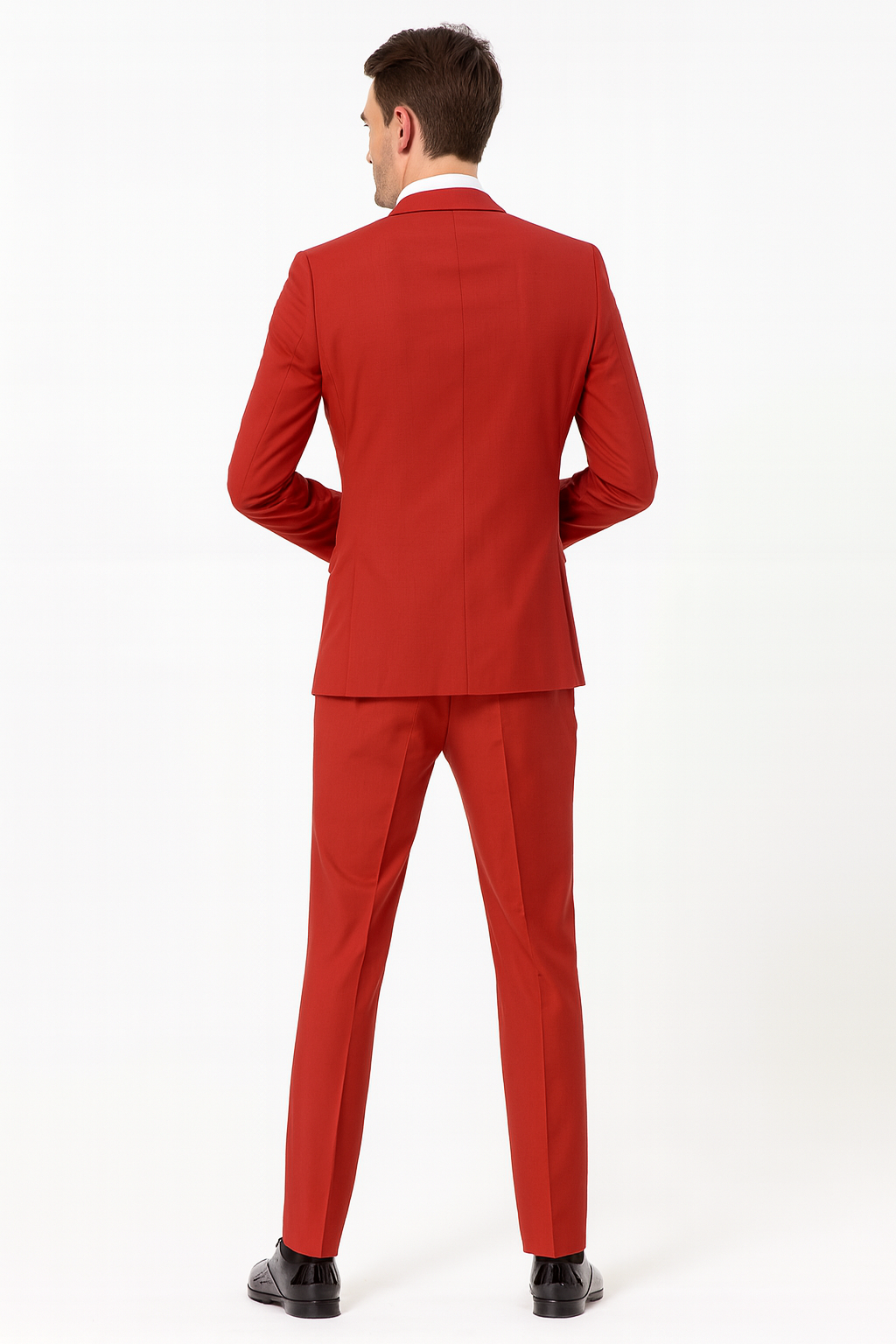 Men’s Red And White Lapel Three-Piece Tuxedo with Sequin Lapel and Matching Bow Tie - Chirstmas Suit - 34 Short or Extra Small