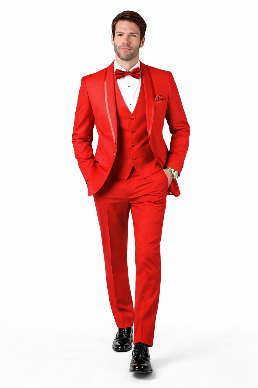 Classic Red Shawl Lapel Tuxedo for Men | 1-Button 4-Piece Suit - 34 Short or Extra Small