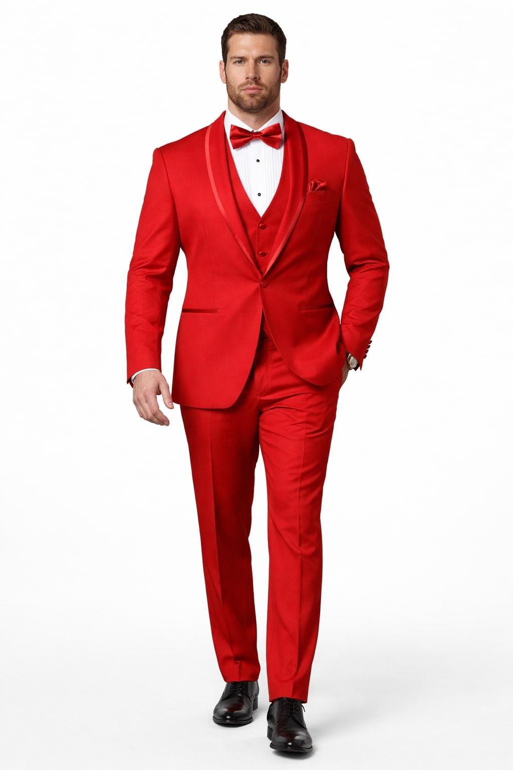 Classic Red Shawl Lapel Tuxedo for Men | 1-Button 4-Piece Suit - 34 Short or Extra Small