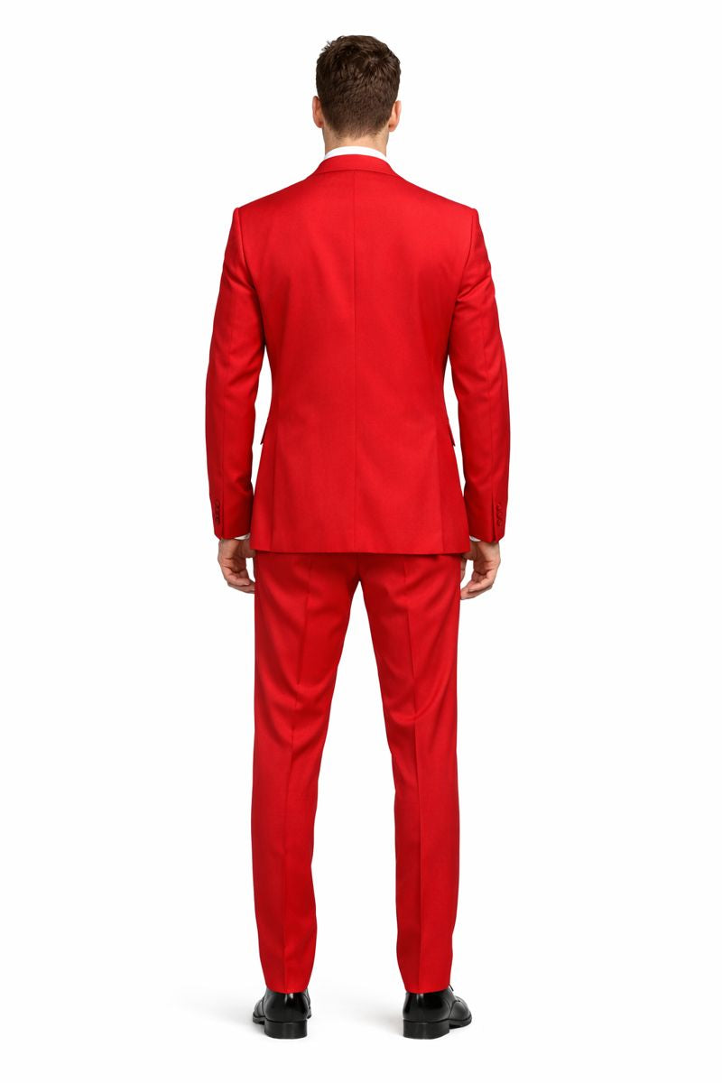 Mens Red Matching Suit Brand Vest 3 Piece Suit-New Designer Collection - 36 Regular Jacket+30 Waist Adjustable 26to32)Height: 5'7"-6')(Neck: 14.5-16:S)