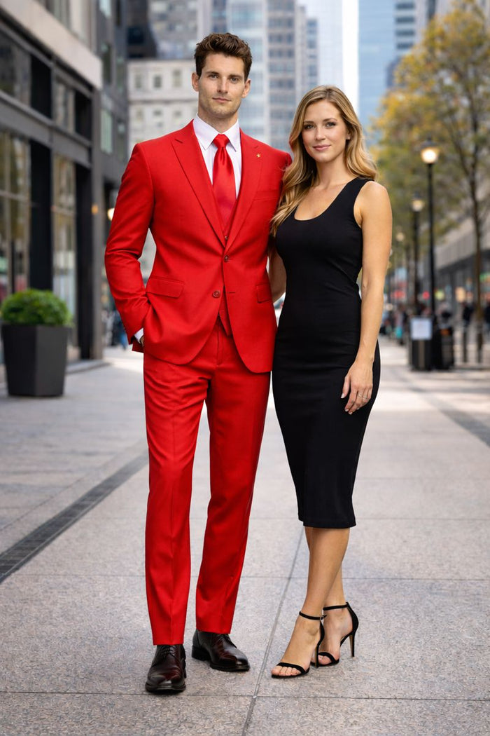 Mens Red Matching Suit Brand Vest 3 Piece Suit-New Designer Collection