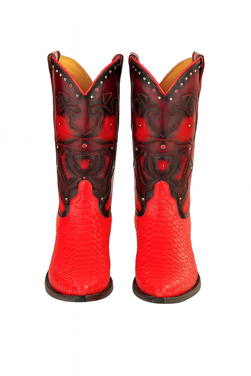 Men's King Exotic Boots Genuine Python 3x Toe Red (495vf5712)