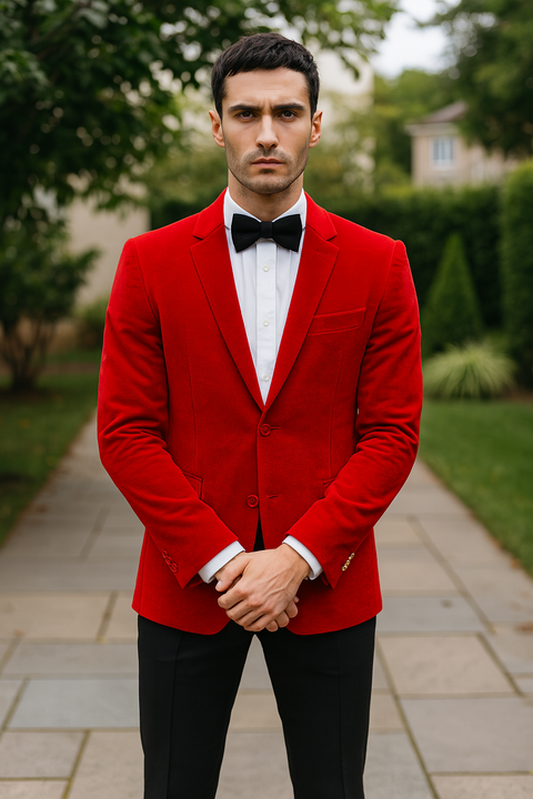 Mens Red Velvet Slim Fit Fashion Jacket