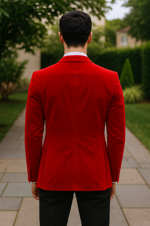 Mens Red Velvet Slim Fit Fashion Jacket