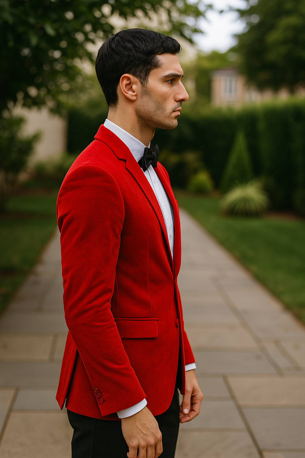 Mens Red Velvet Slim Fit Fashion Jacket - 44 Short Jacket+38 Waist Adjust 34to40)(Height: 5 4 to5 7 )(Neck  16.5-18:XL