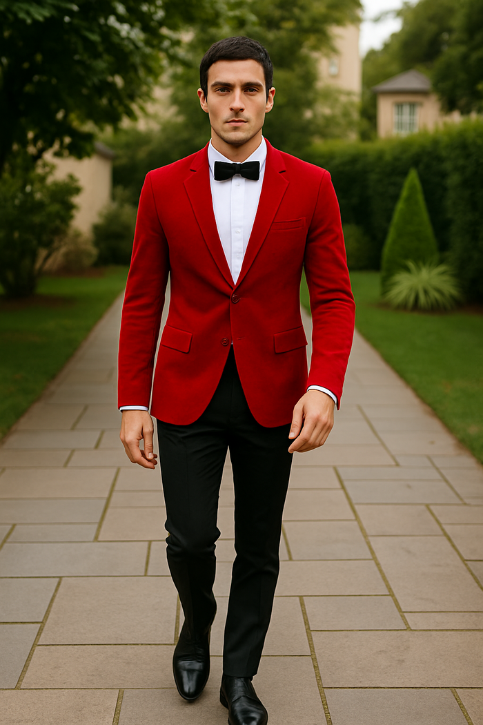 Mens Red Velvet Slim Fit Fashion Jacket