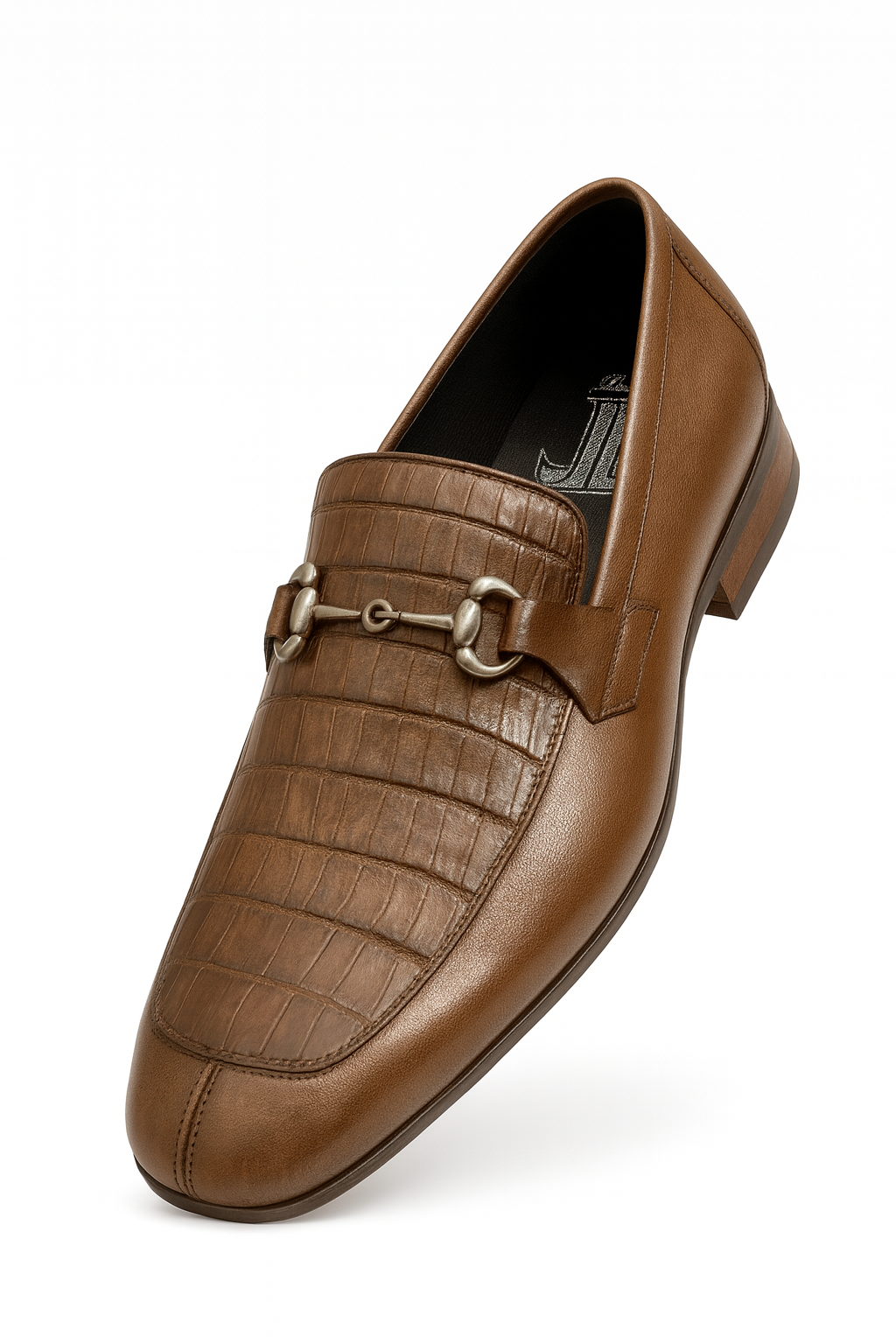 Mens Regal Brown Slip-On Shoes| Genuine Crocodile and Calfskin Leather - 6EE
