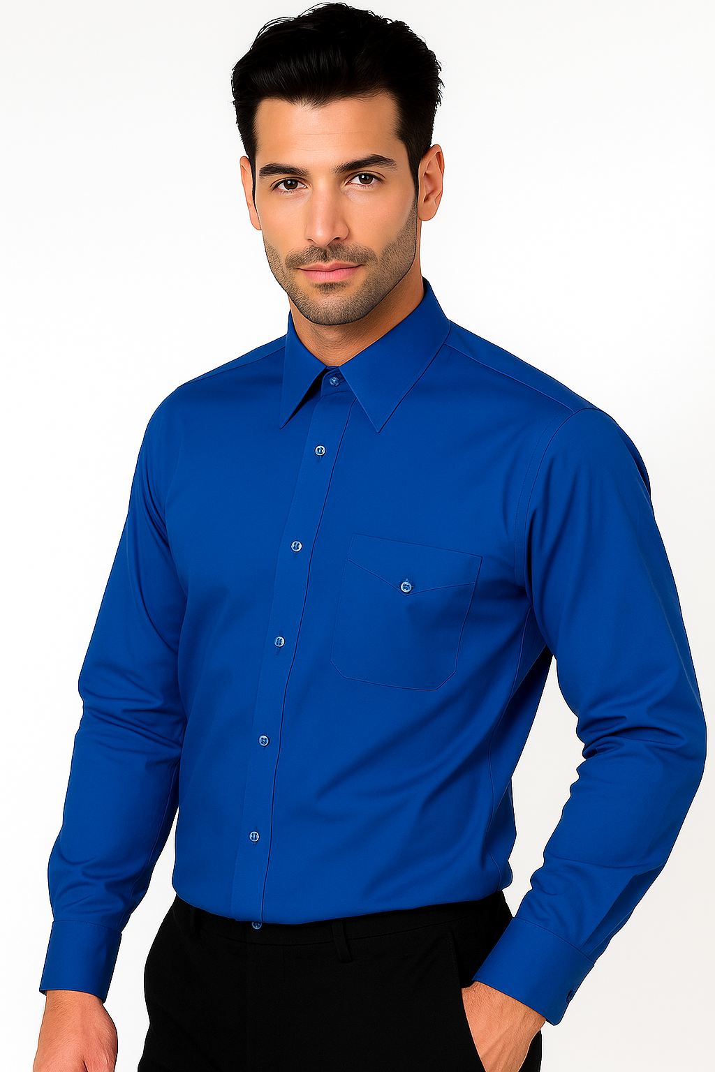 "Men's Regular Fit Dress Shirt - Basic Royal Blue Style" - New Arrival - 19Â½ 36/37