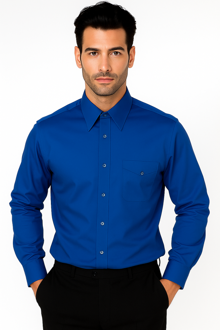 "Men's Regular Fit Dress Shirt - Basic Royal Blue Style" - New Arrival