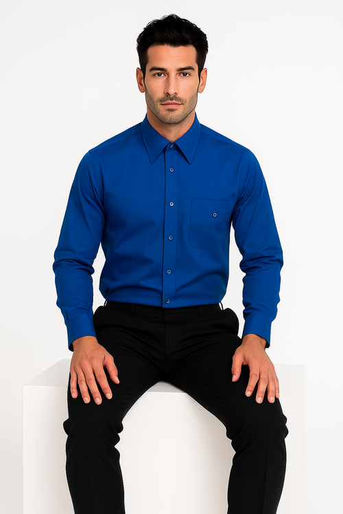 "Men's Regular Fit Dress Shirt - Basic Royal Blue Style" - New Arrival