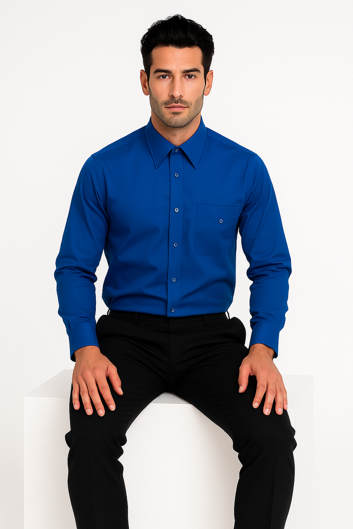 "Men's Regular Fit Dress Shirt - Basic Royal Blue Style" - New Arrival