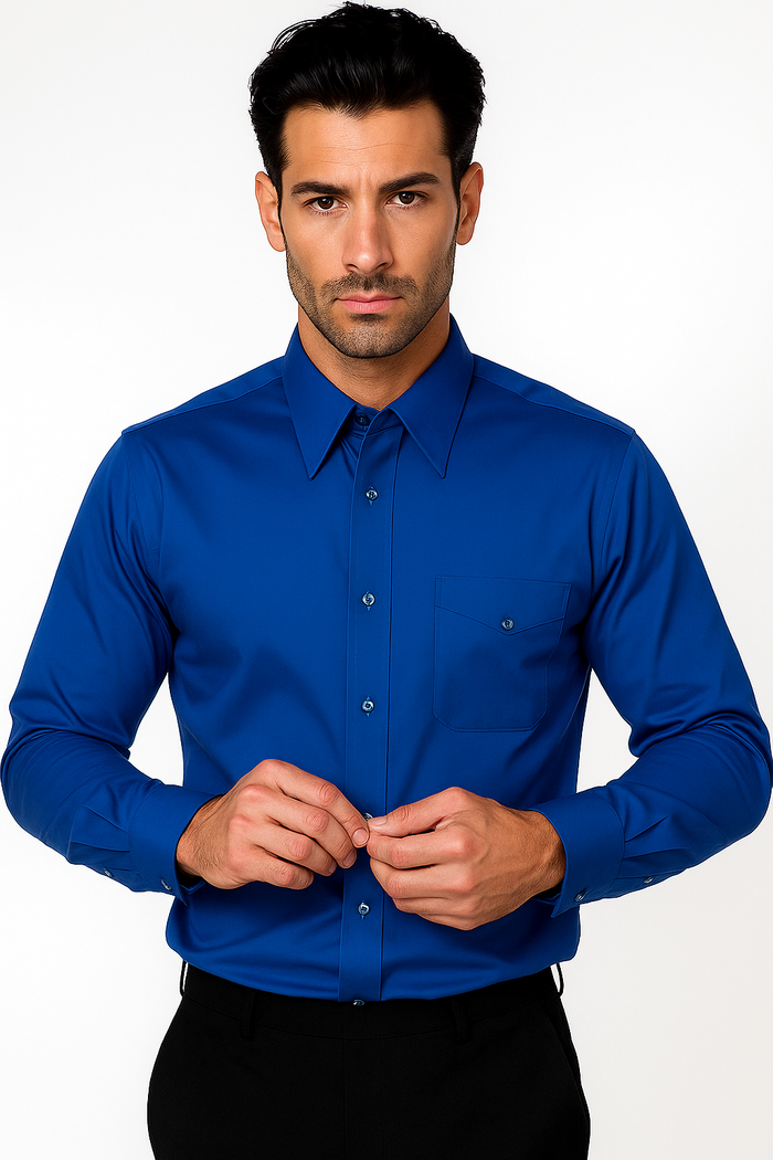 "Men's Regular Fit Dress Shirt - Basic Royal Blue Style" - New Arrival