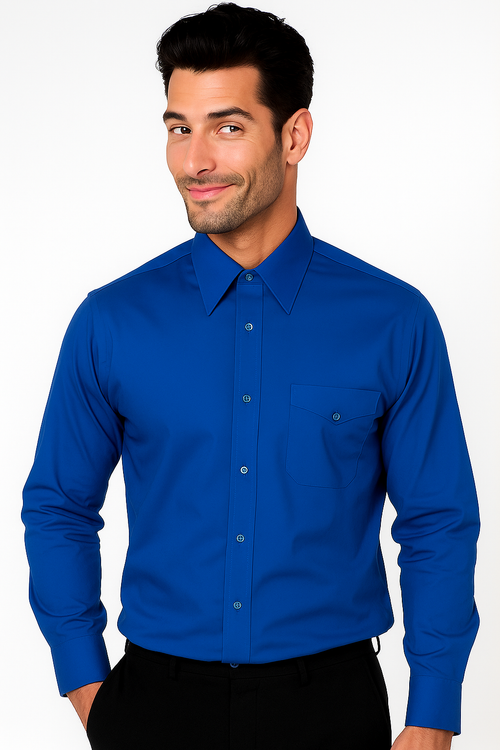 "Men's Regular Fit Dress Shirt - Basic Royal Blue Style" - New Arrival