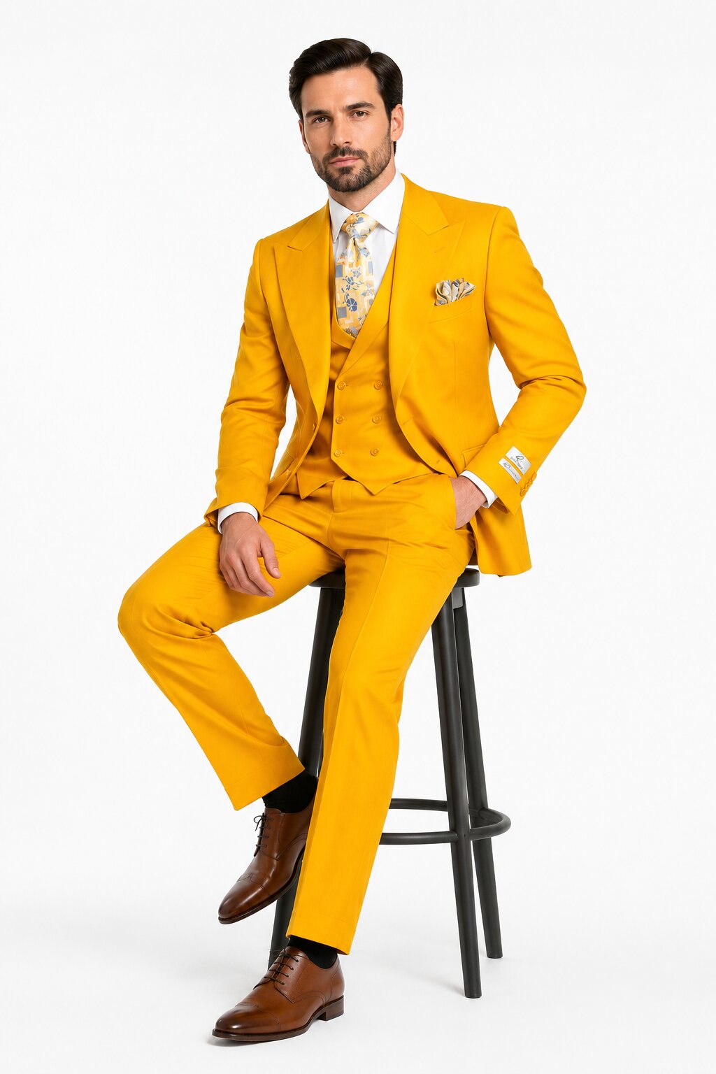 Rossi Man ELI RM103 Modern Fit 3-Piece Mens Suit in Bold Yellow