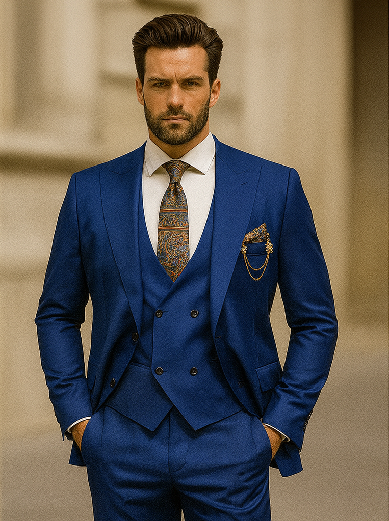 Sharp Royal Blue Slim Fit Suit for Men – Wedding & Business Attire - 58 Long or 58 Regular Jacket+52/54 Adjustable Pants (Fabric: poly/rayon blend)