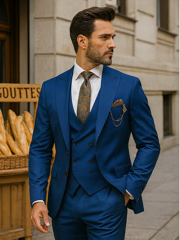 Sharp Royal Blue Slim Fit Suit for Men – Wedding & Business Attire - 58 Long or 58 Regular Jacket+52/54 Adjustable Pants (Fabric: poly/rayon blend)