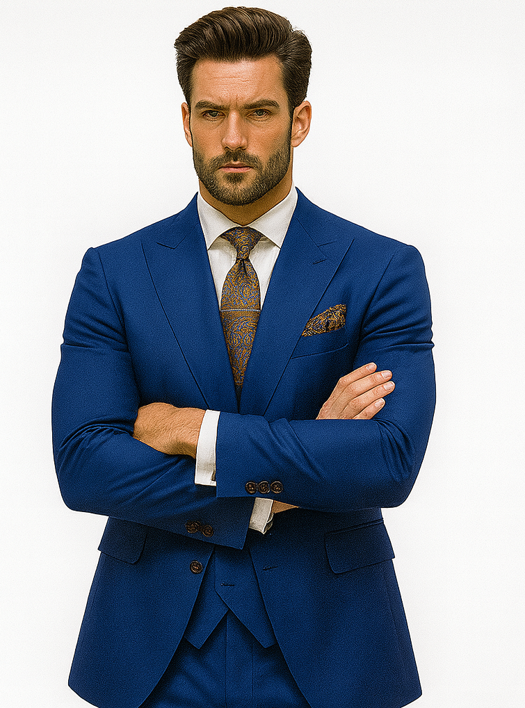 Sharp Royal Blue Slim Fit Suit for Men – Wedding & Business Attire - 58 Long or 58 Regular Jacket+52/54 Adjustable Pants (Fabric: poly/rayon blend)