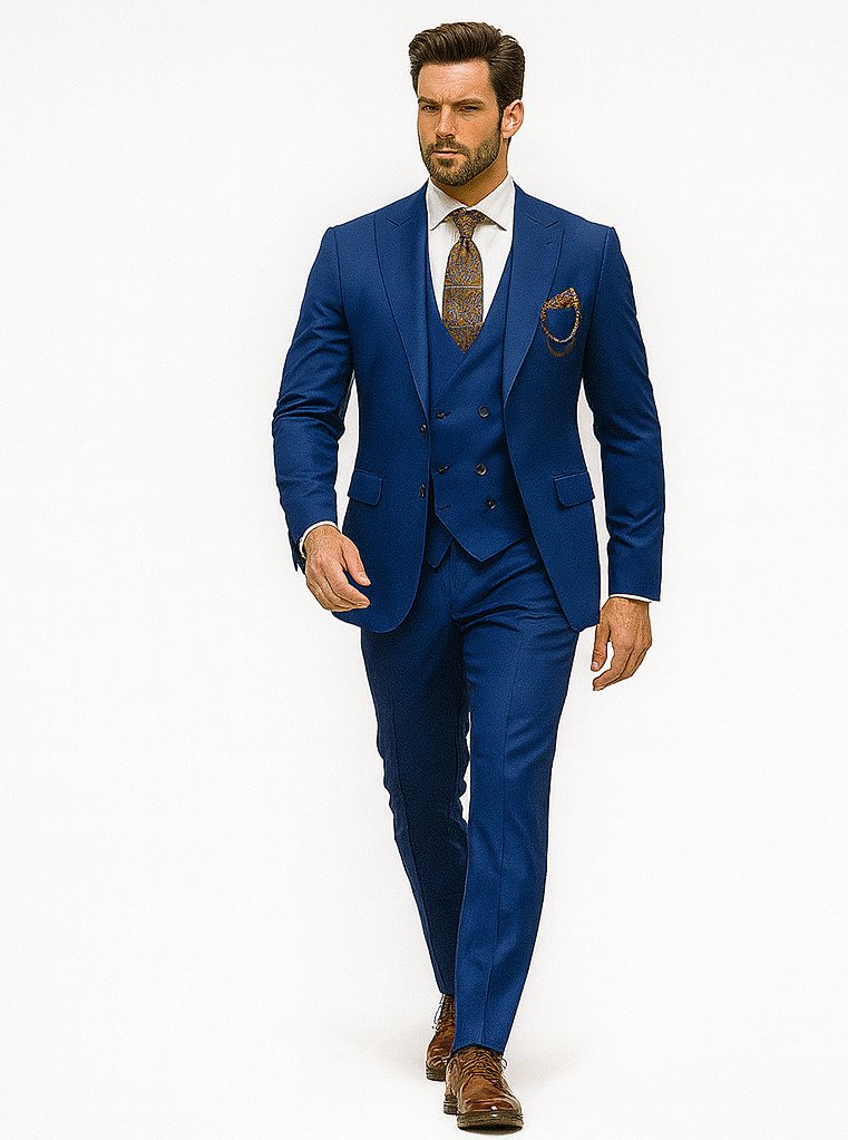 Sharp Royal Blue Slim Fit Suit for Men – Wedding & Business Attire - 58 Long or 58 Regular Jacket+52/54 Adjustable Pants (Fabric: poly/rayon blend)