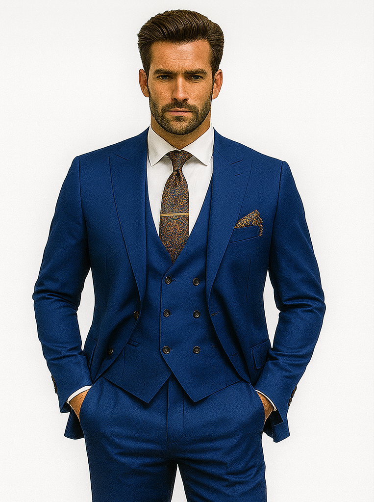 Sharp Royal Blue Slim Fit Suit for Men – Wedding & Business Attire - 58 Long or 58 Regular Jacket+52/54 Adjustable Pants (Fabric: poly/rayon blend)